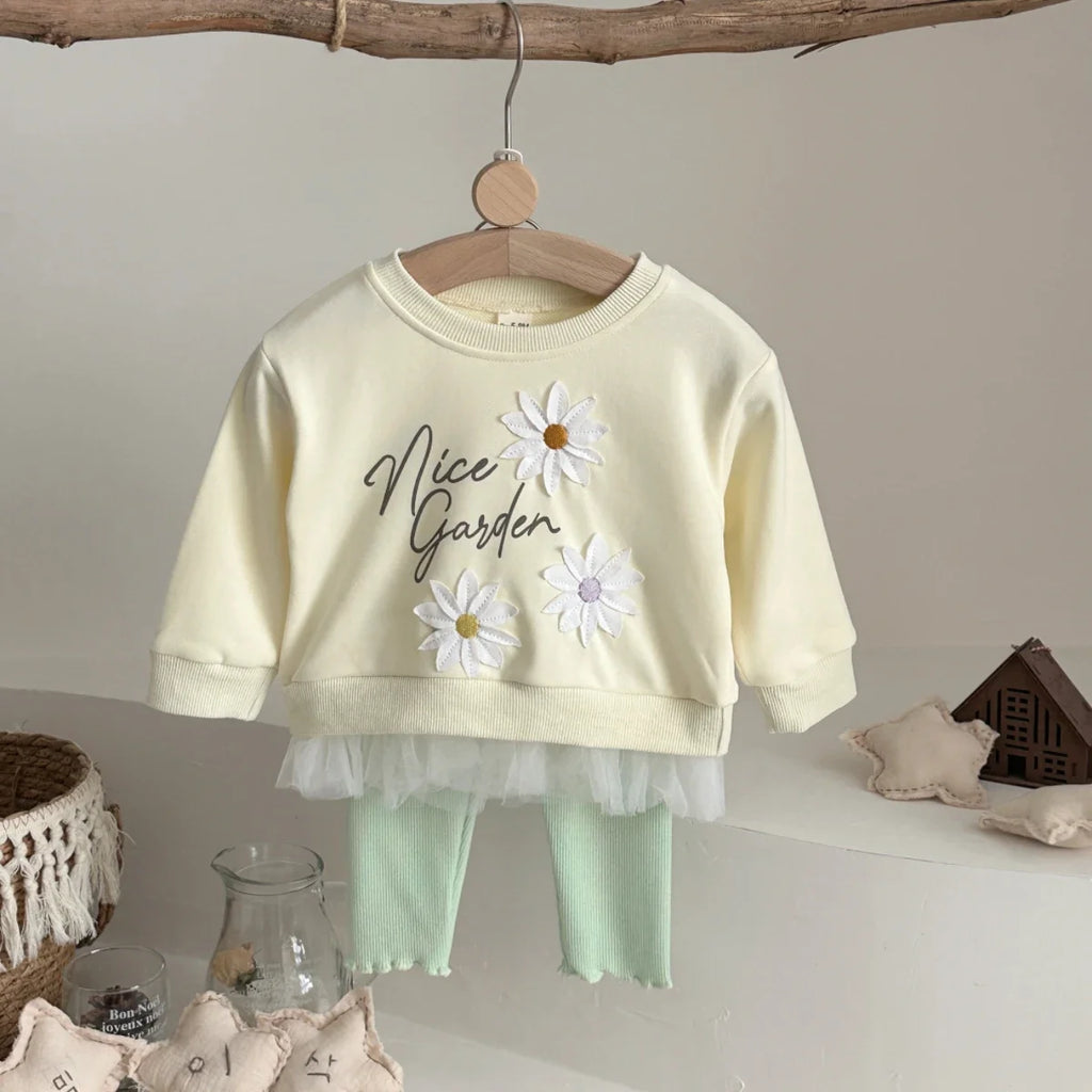 Embroidered Lace-Trim Sweatshirt & Pants Set – Baby Girl (6M–3T)