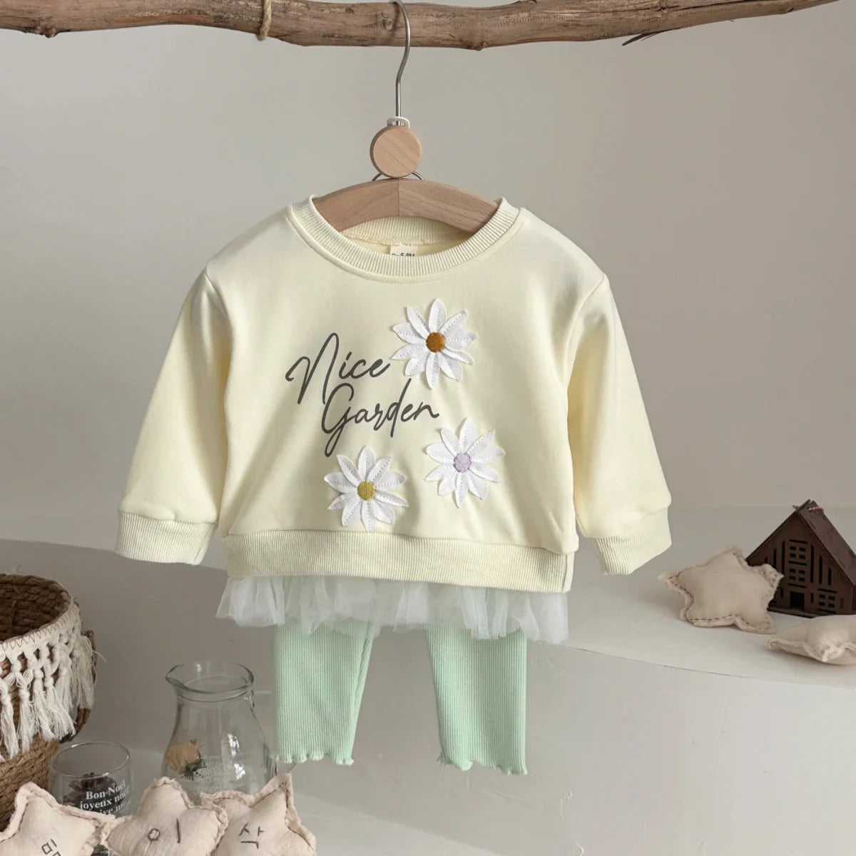 Embroidered Lace-Trim Sweatshirt & Pants Set – Baby Girl (6M–3T)