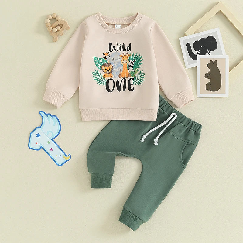 "Wild One" Birthday Sweatshirt & Sweatpants Set – Baby Boy (6M–18M)