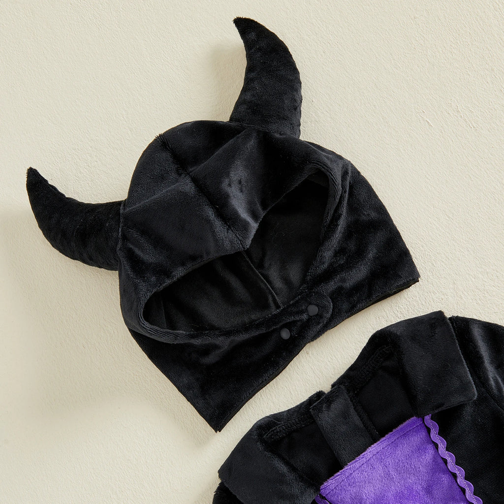 Halloween Witch Velvet Romper Dress & Hat Set – Girls (3M–18M)