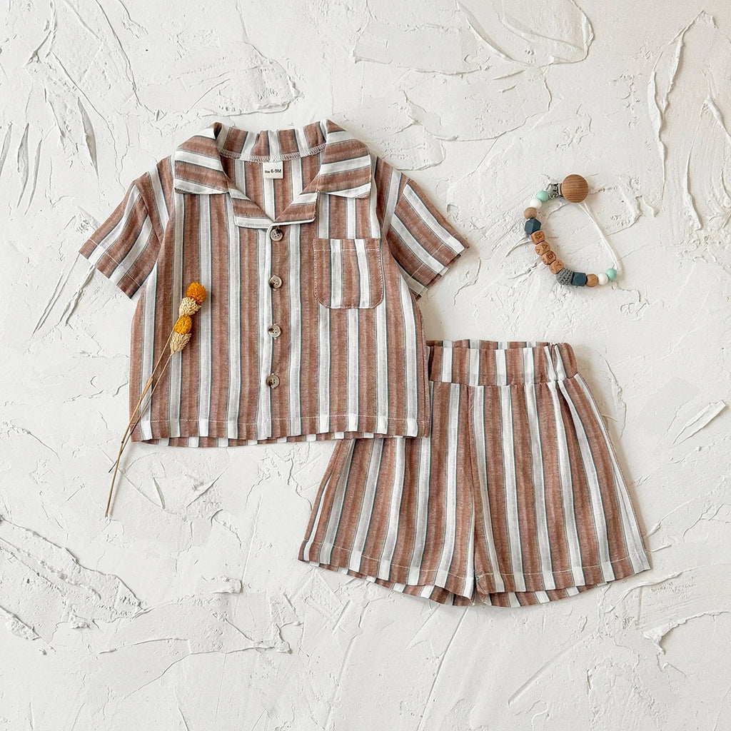 Green Stripe Shirt & Shorts Summer Set – Baby & Toddler (6M–3T)