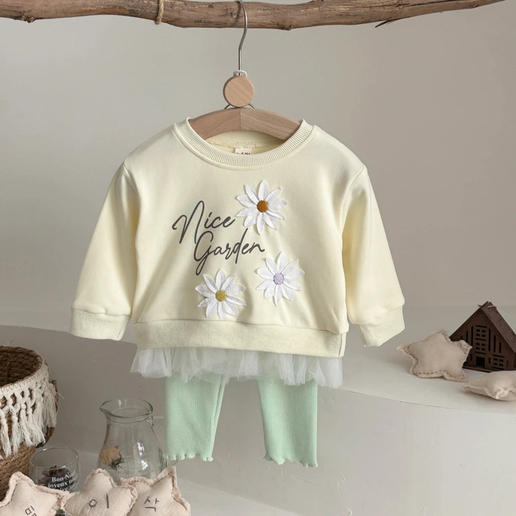 Embroidered Lace-Trim Sweatshirt & Pants Set – Baby Girl (6M–3T)