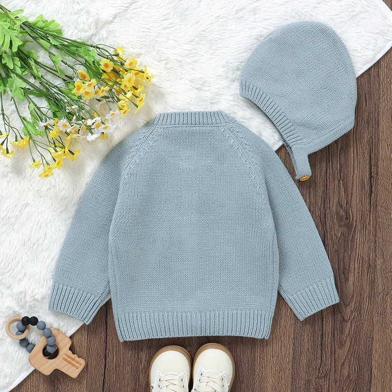 Knit Cardigan & Bonnet Set – Baby & Toddler (9M–3T)