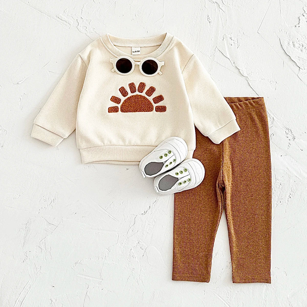 Sun & Moon Plush Embroidered Outfit Set – Unisex (6M–3T)