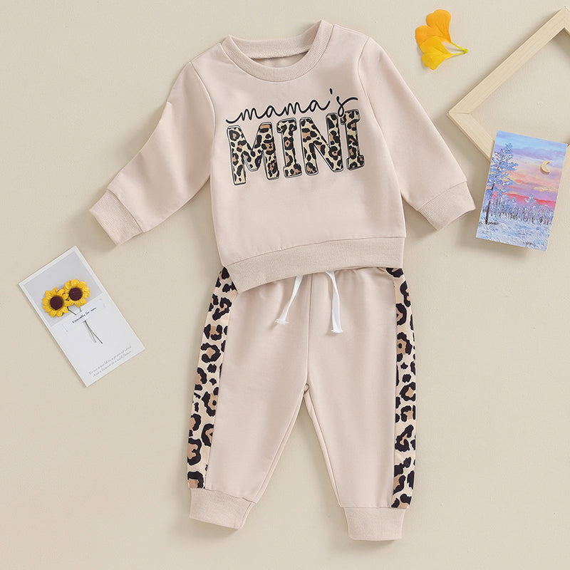 Baby Girl Leopard & Letter Print 2-Piece Outfit – Long Sleeve Pullover Top & Strap Pants (0-3T)