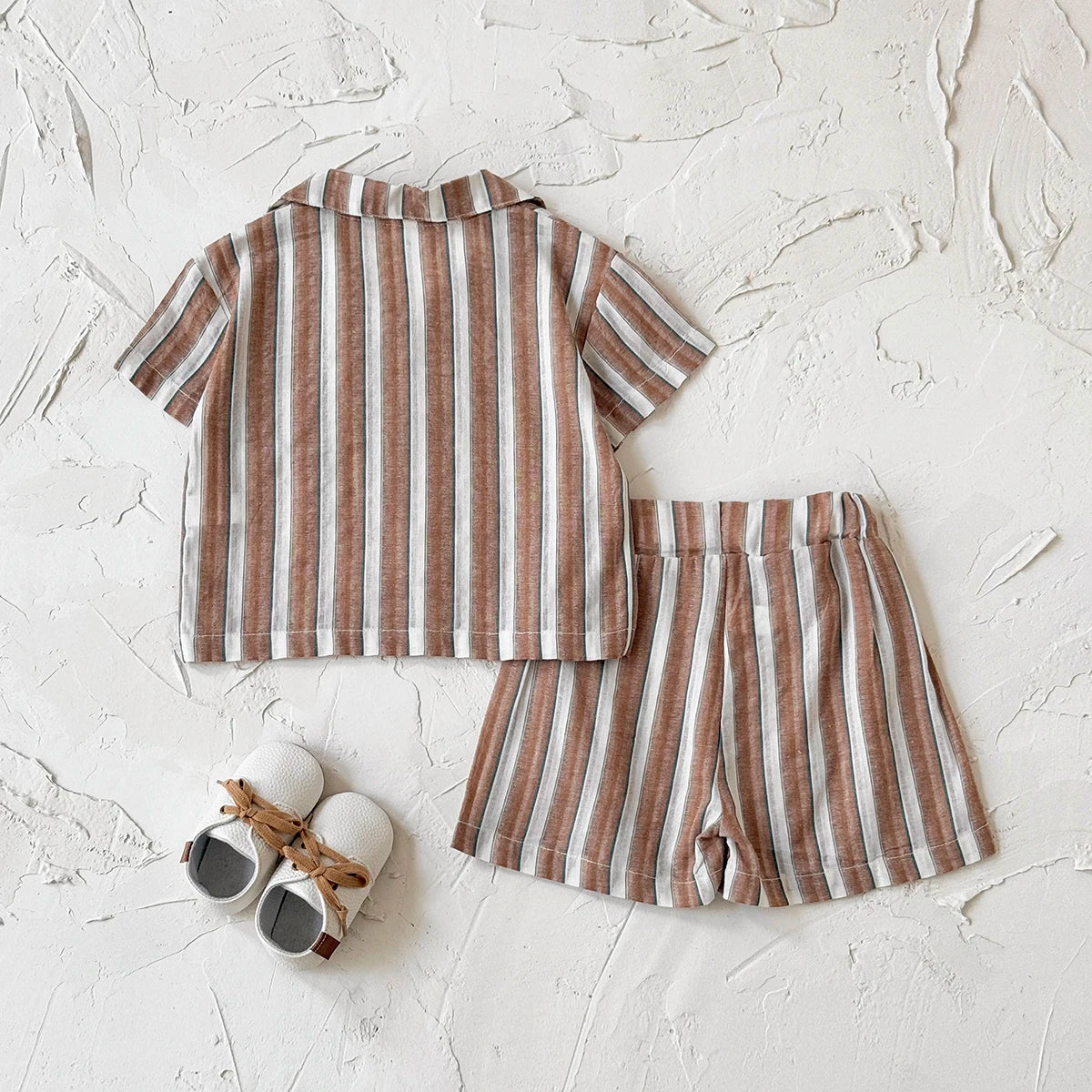 Green Stripe Shirt & Shorts Summer Set – Baby & Toddler (6M–3T)