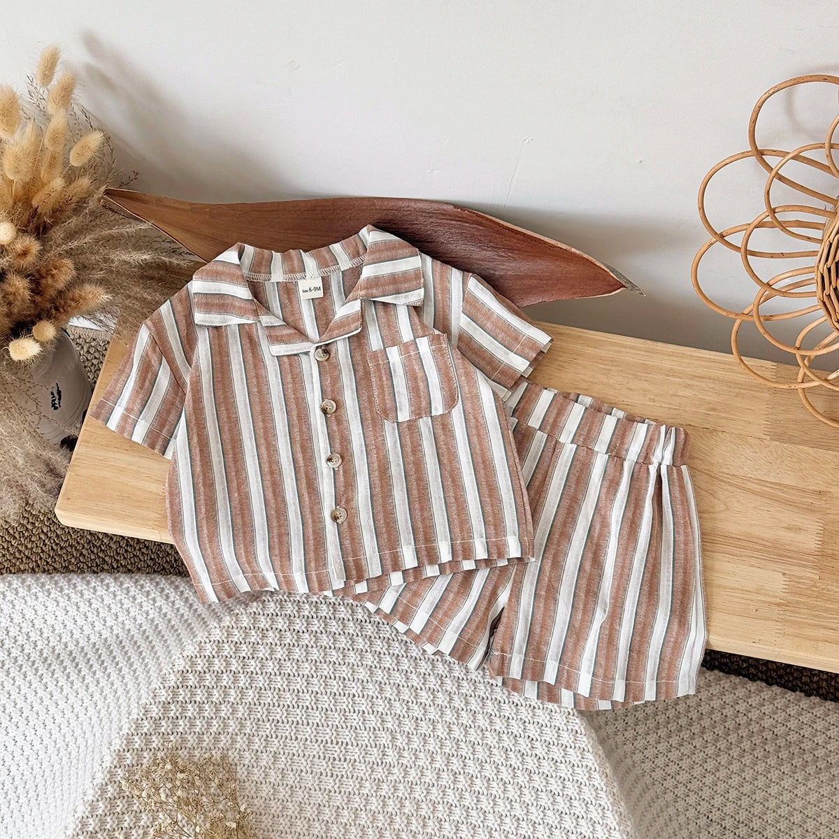 Green Stripe Shirt & Shorts Summer Set – Baby & Toddler (6M–3T)