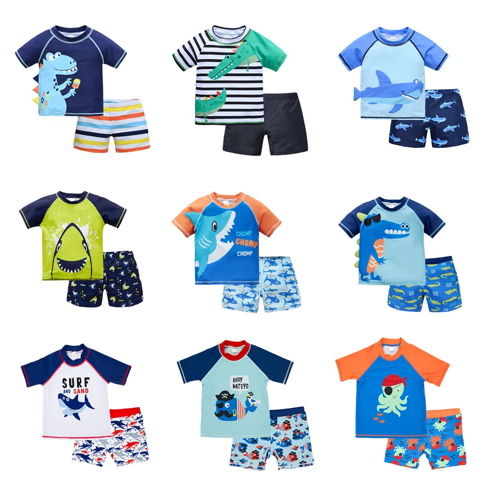 Cartoon Print 2-Piece Swimsuit Set – Boys (12M–7T)