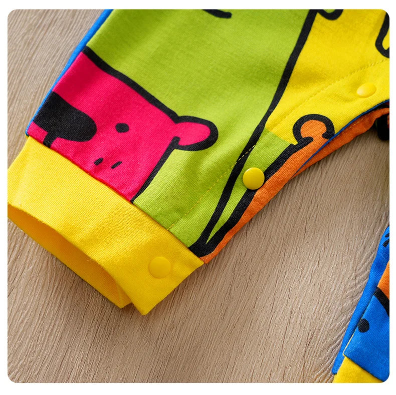 Bear Print Faux Suspender Romper – Baby (0–18M)