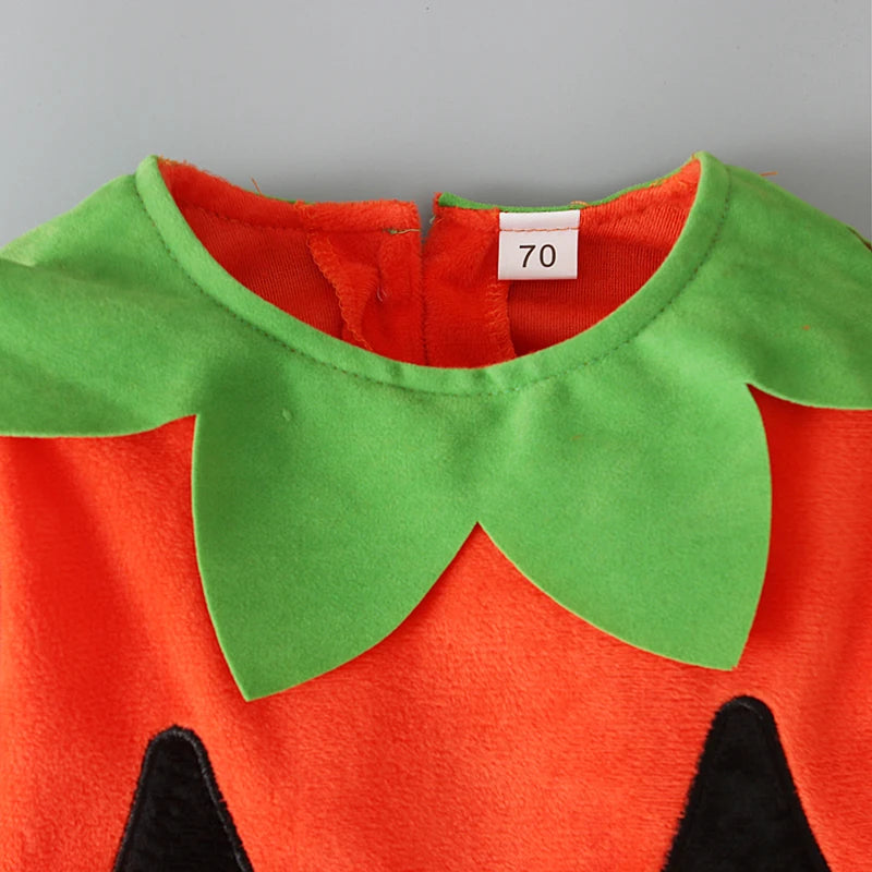 Halloween Pumpkin Romper & Hat Set – Unisex (0–3T)