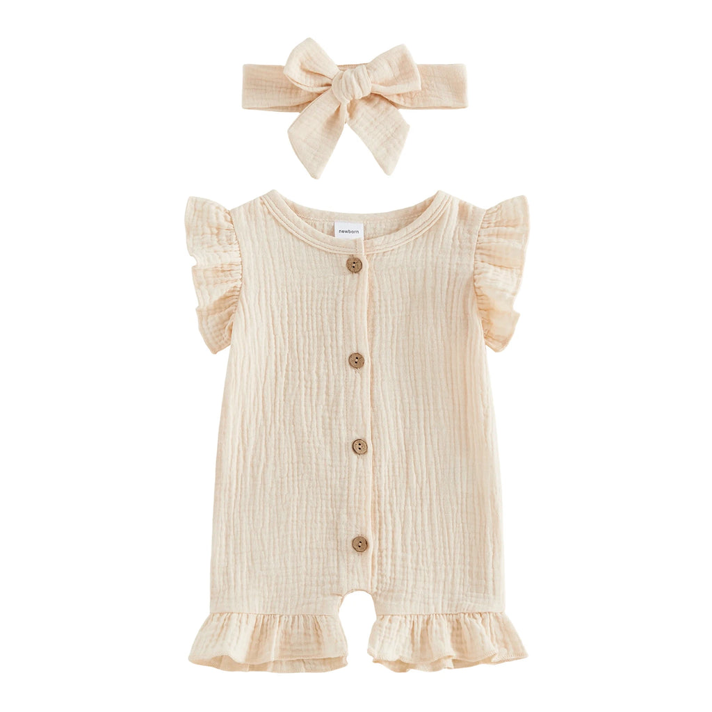 Ruffled Romper & Headband Set – Baby Girl (Newborn–9M)