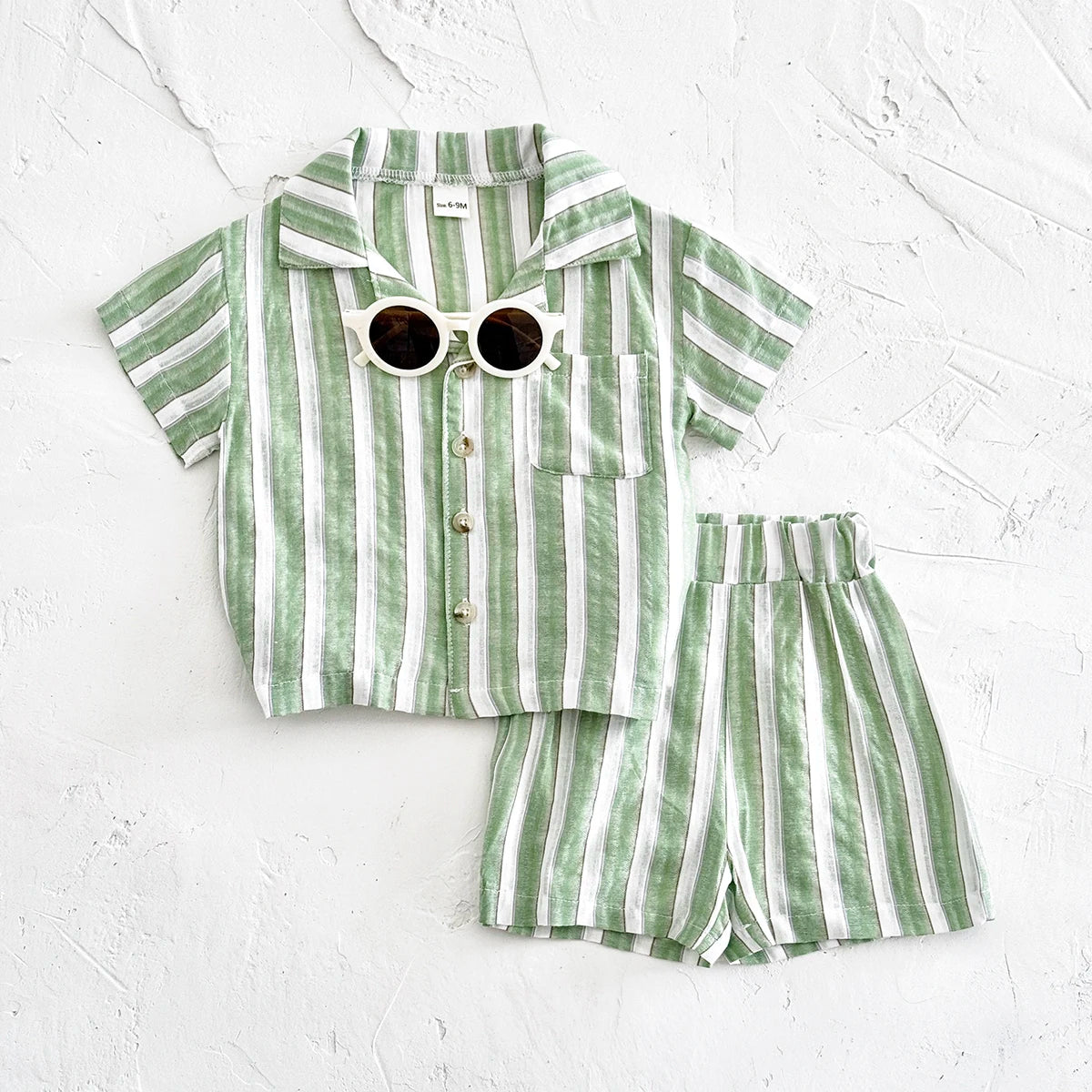 Green Stripe Shirt & Shorts Summer Set – Baby & Toddler (6M–3T)